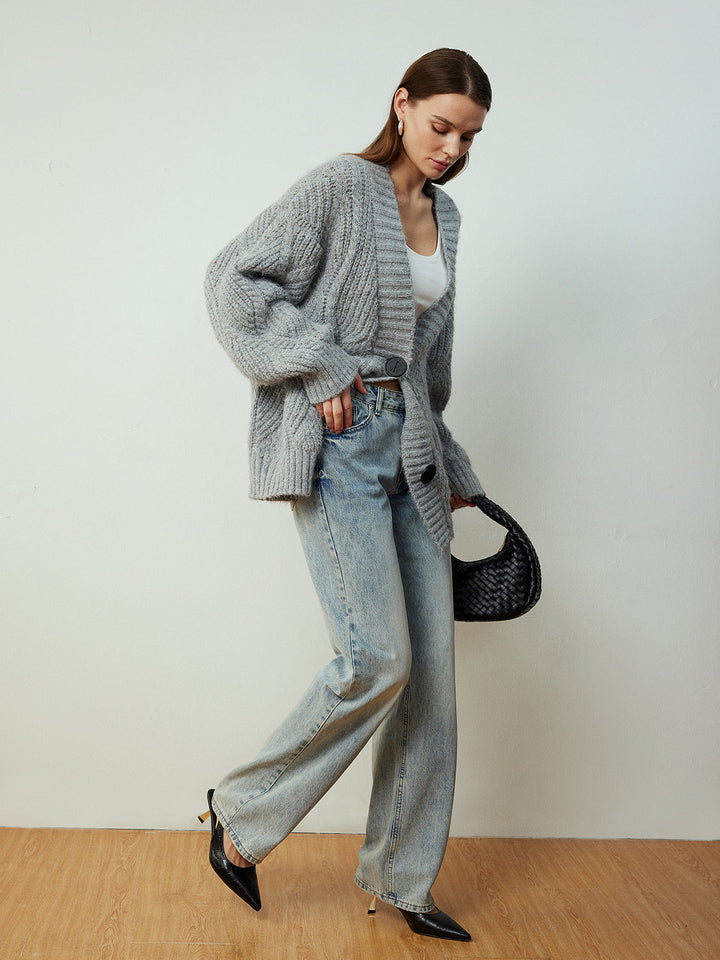 Cable-Knit Button Cardigan