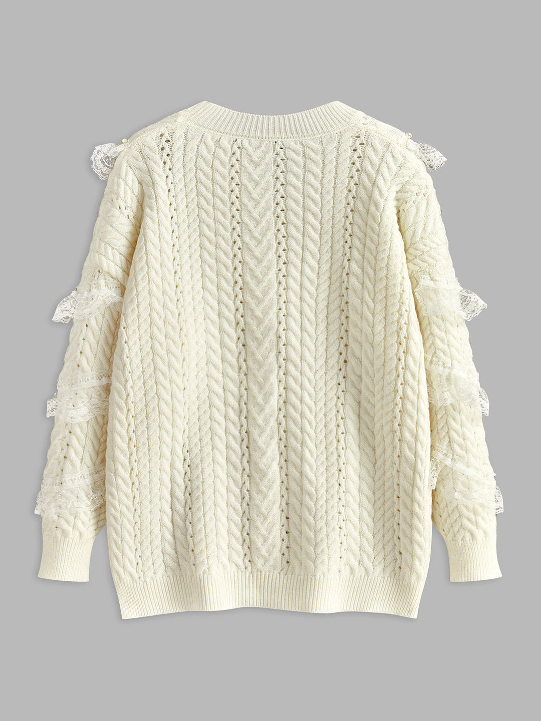 Romance Lace Trim Beaded Sweater