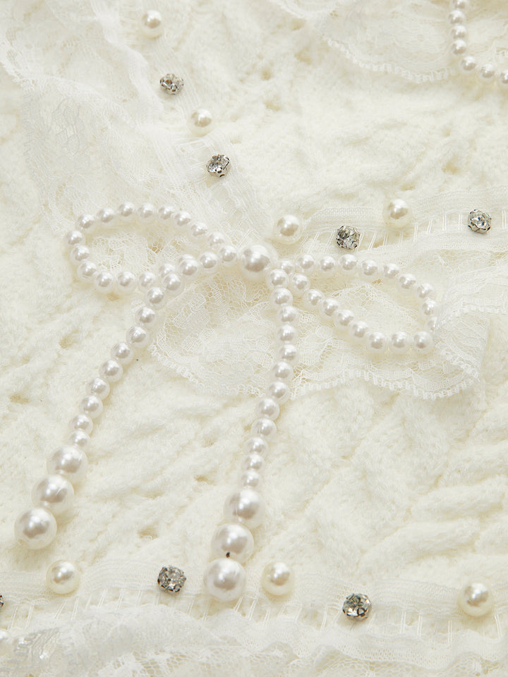 Romance Lace Trim Beaded Sweater