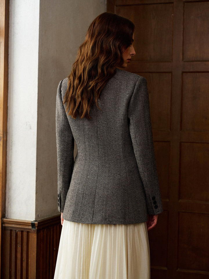 Wool-Blend Polka Dot Slim Blazer