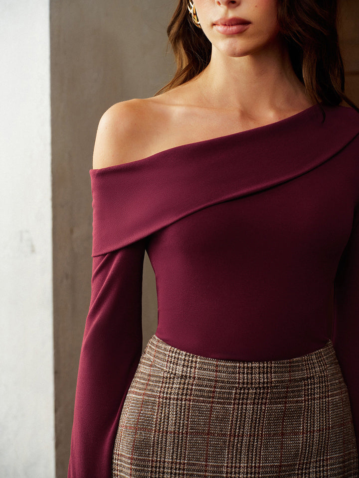 Asymmetrical Neck Ruched Jersey Top