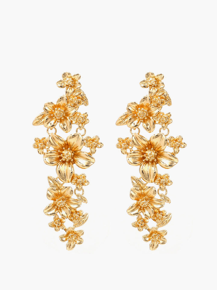 Golden Floral Stud Drop Earrings