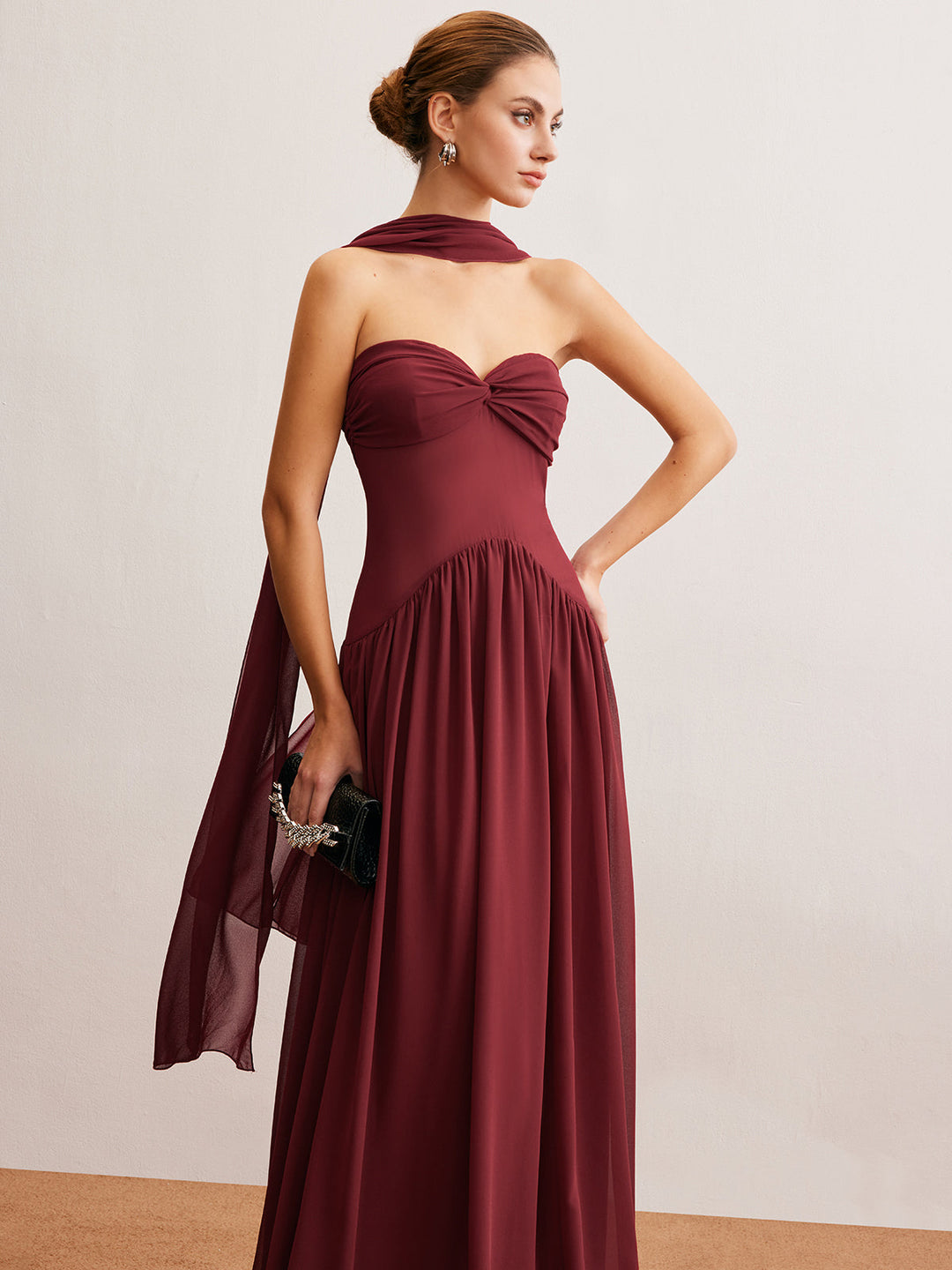 Semi-Sheer Ruched Long-Ribbon Tube Dress