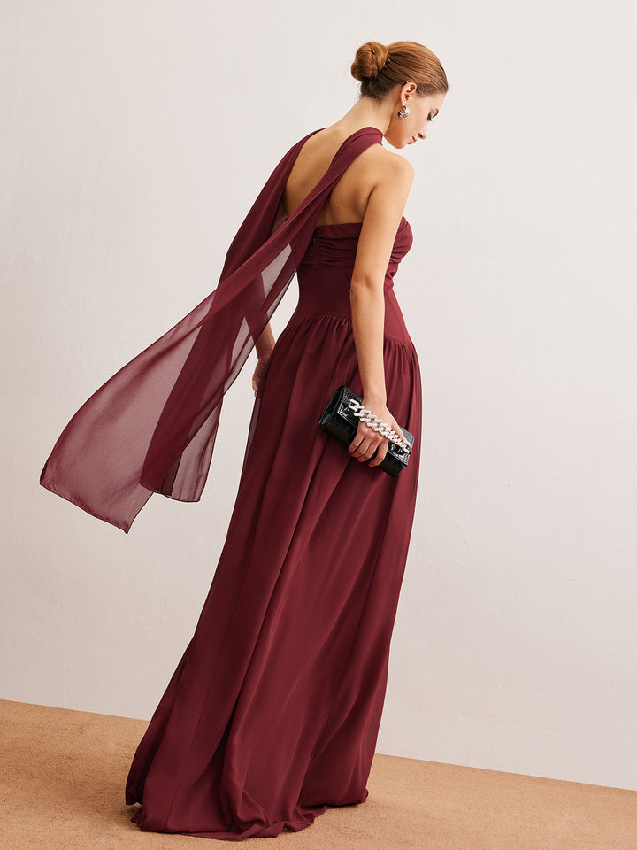Semi-Sheer Ruched Long-Ribbon Tube Dress
