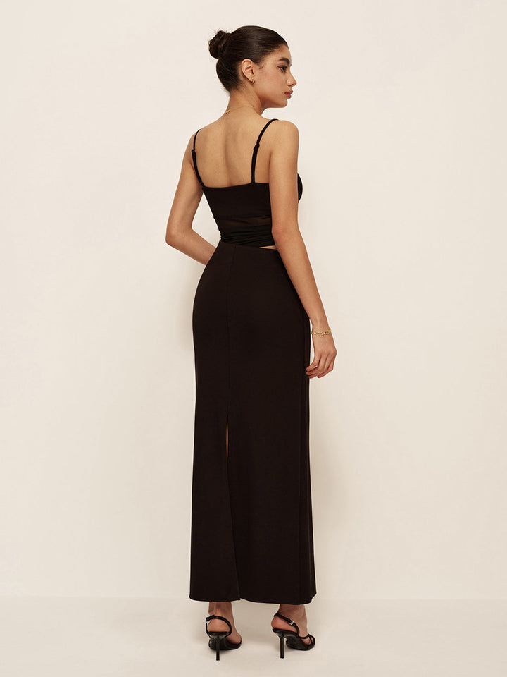 Semi-Sheer Low V-Neck Asymmetrical Ruched Dress