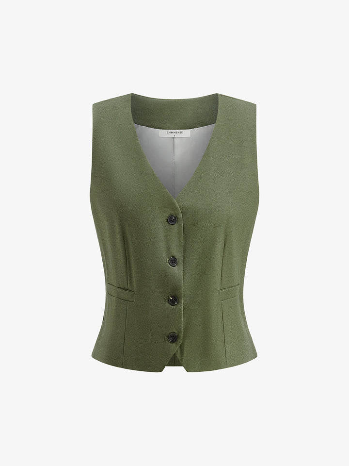 V-Neck Buttoned Shorts Set With Belt