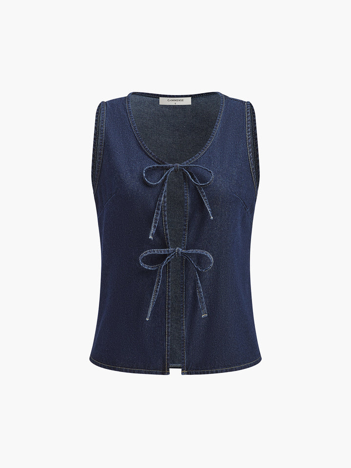Denim Tie Front Shorts Set