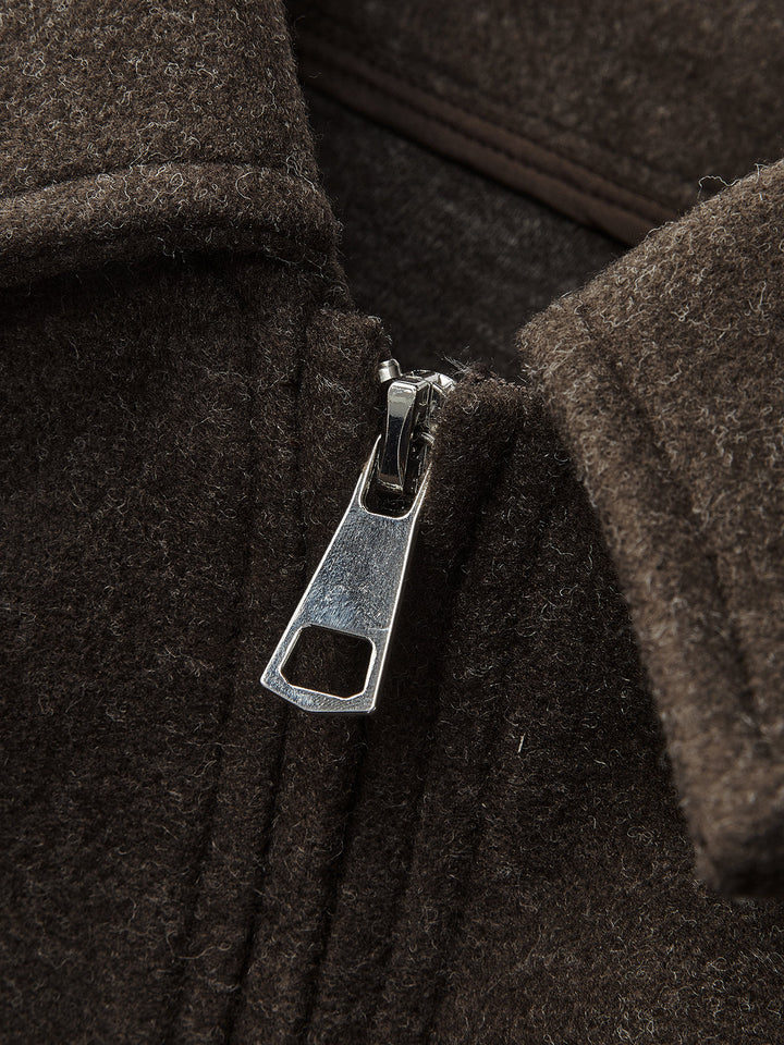 Plain Zipper Tweed Jacket
