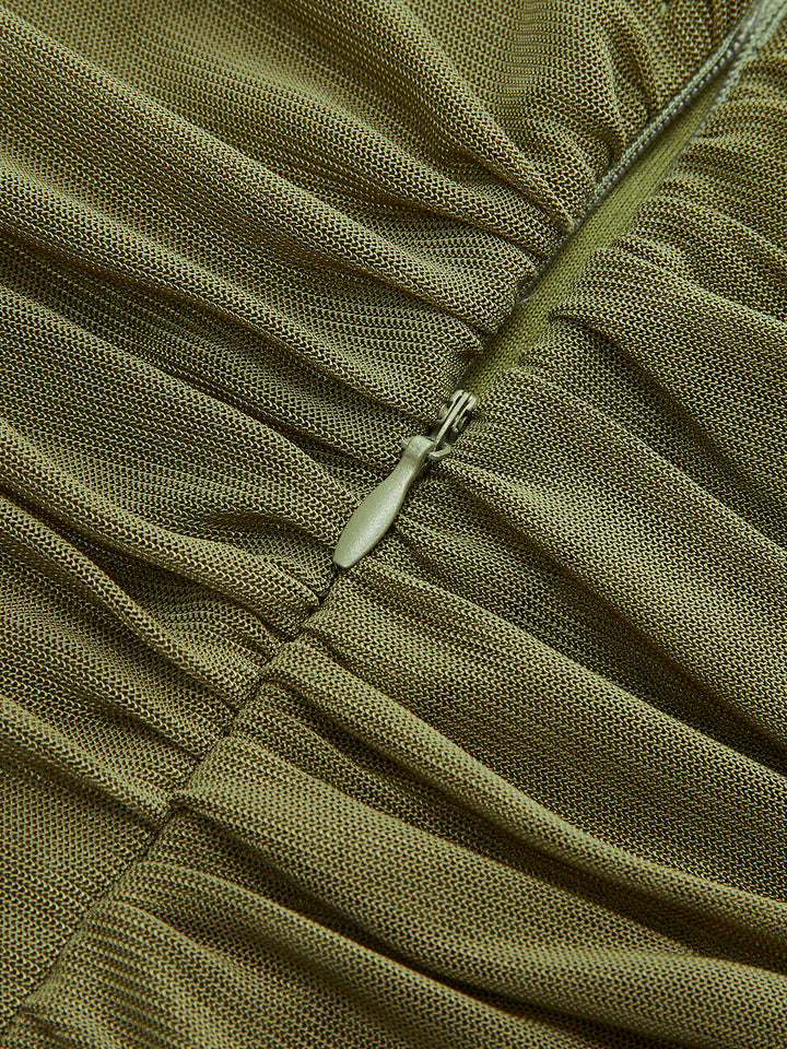 Ruched Asymmetrical Mesh Hem Dress