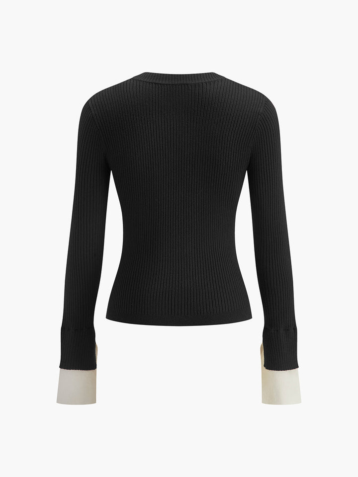Ribbed Contrast Cuff Sweater