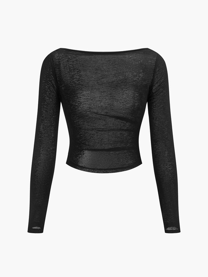 Straight Neck Sheer Panel Jersey Top