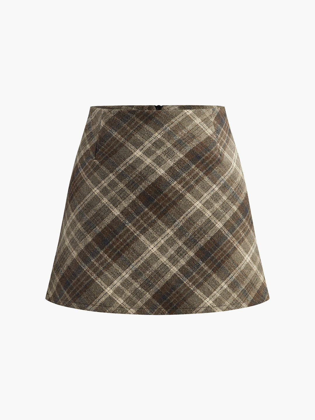 Mid-Waist Checked A-Line Skirt