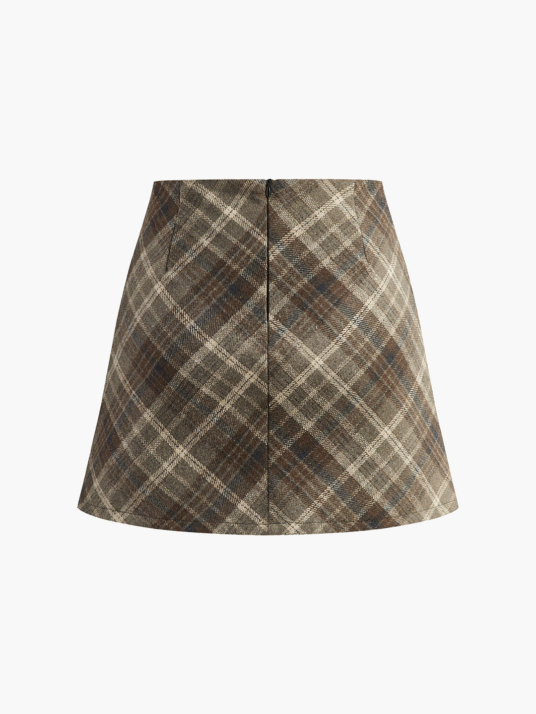 Mid-Waist Checked A-Line Skirt