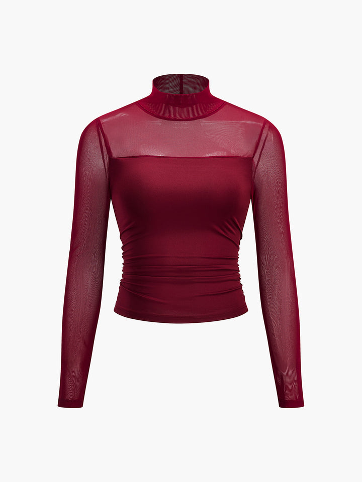 Pleated Sheer Panel T-Shirt