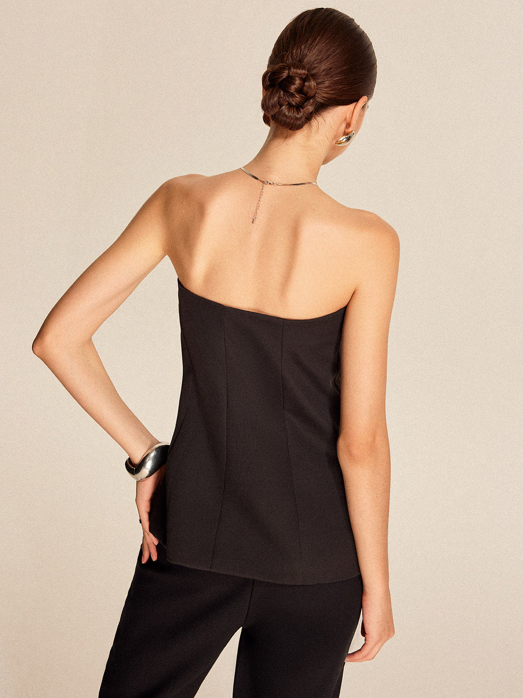 Strapless Button-Front Top