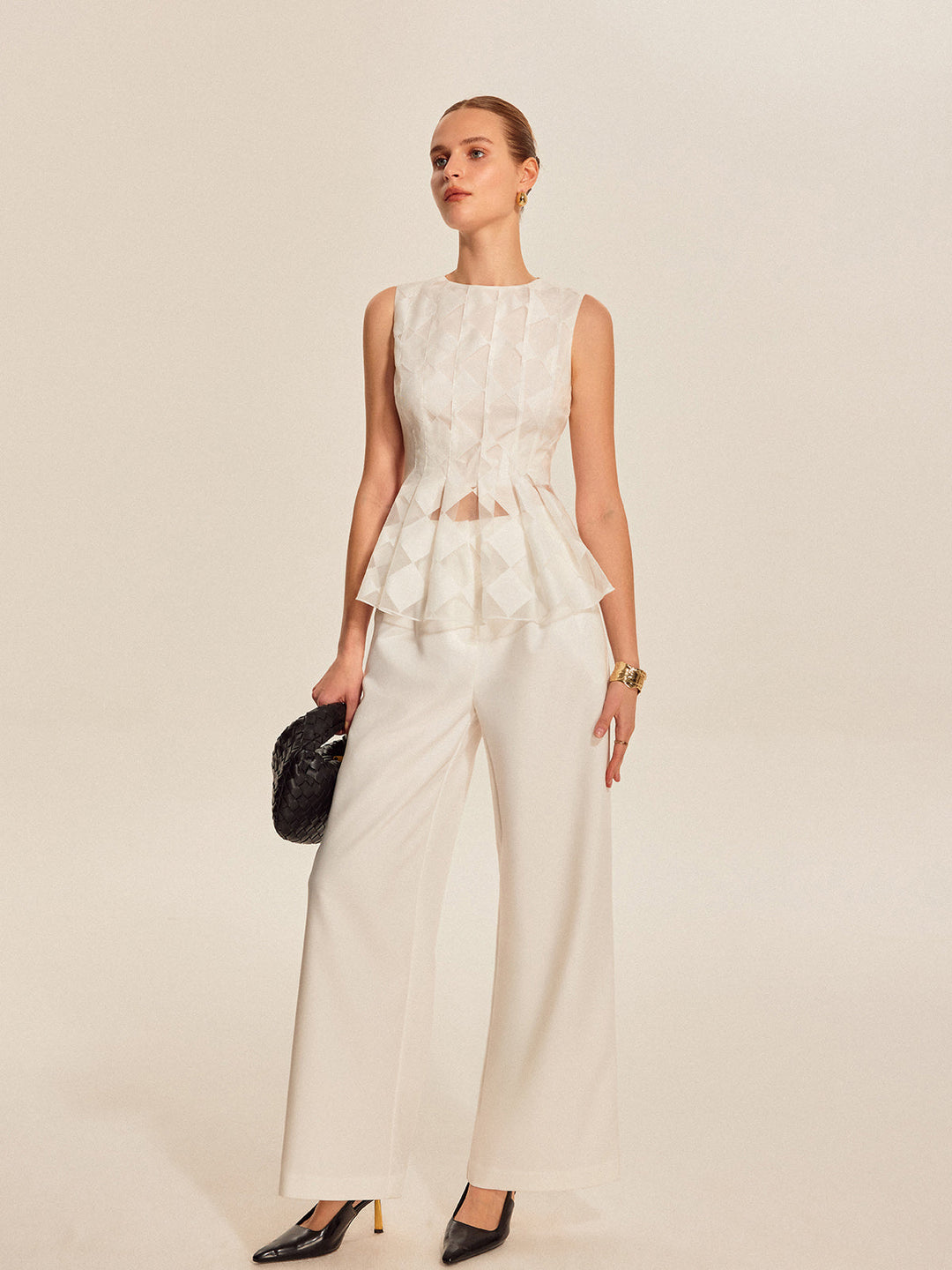Semi-Sheer Geometric Peplum Top