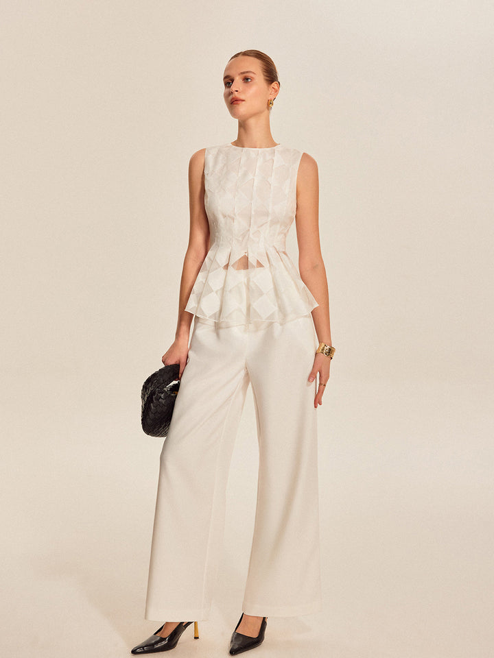 Semi-Sheer Geometric Peplum Top