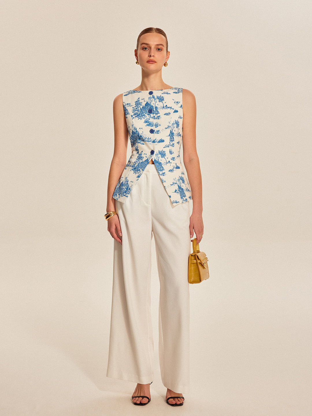 Printed Sleeveless Split Hem Vest