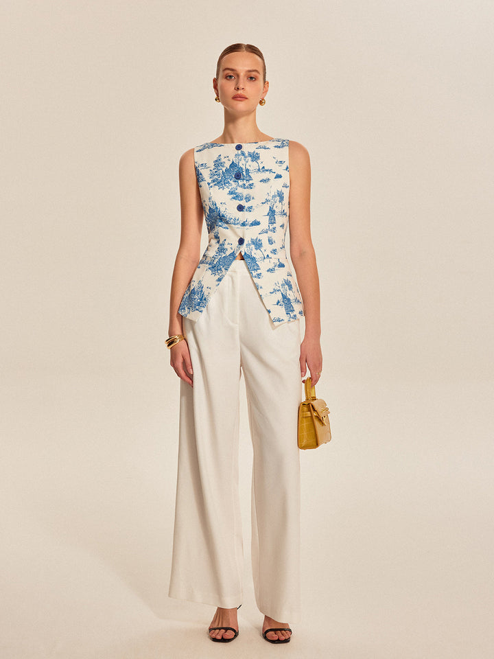 Printed Sleeveless Split Hem Vest