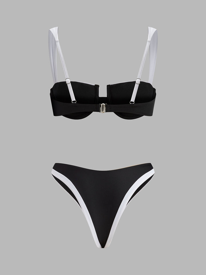 Contrast Trim Cutout Bikini Set