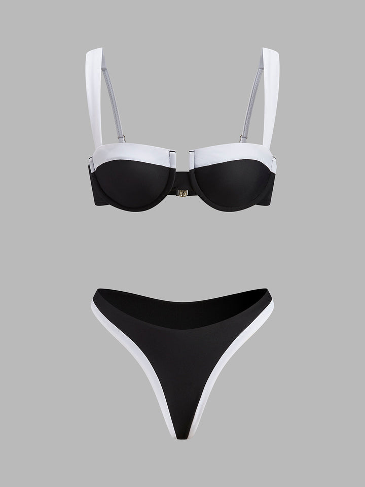 Contrast Trim Cutout Bikini Set