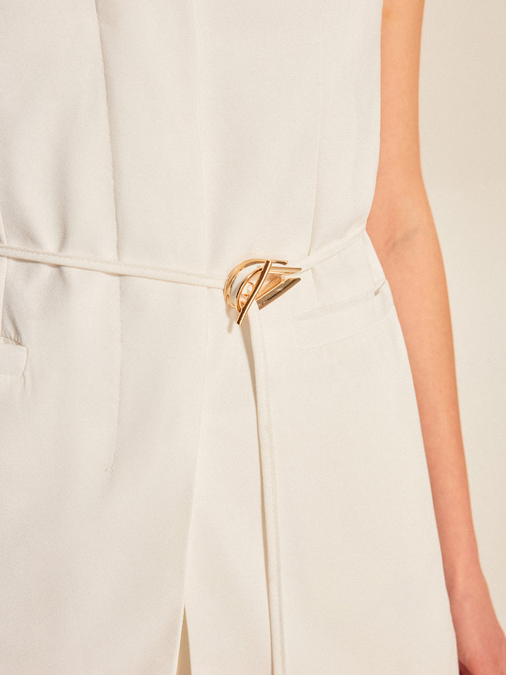 Belted V-Neck Sleeveless Vest