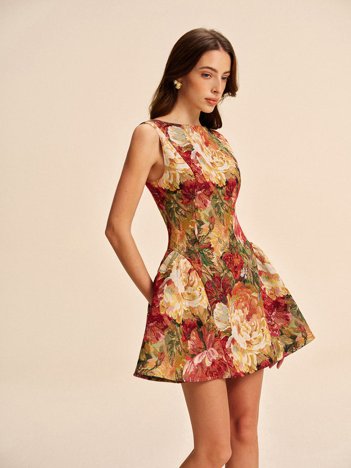 Floral Backless Flare Dress