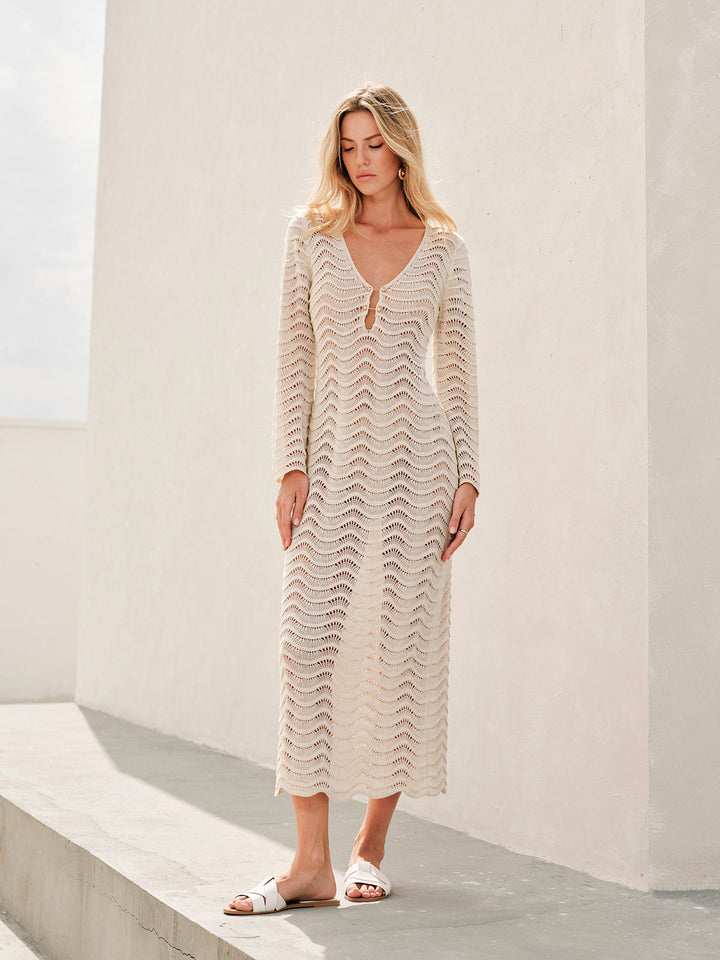 Metal Cut-Out Tie-Back Sweater Dress