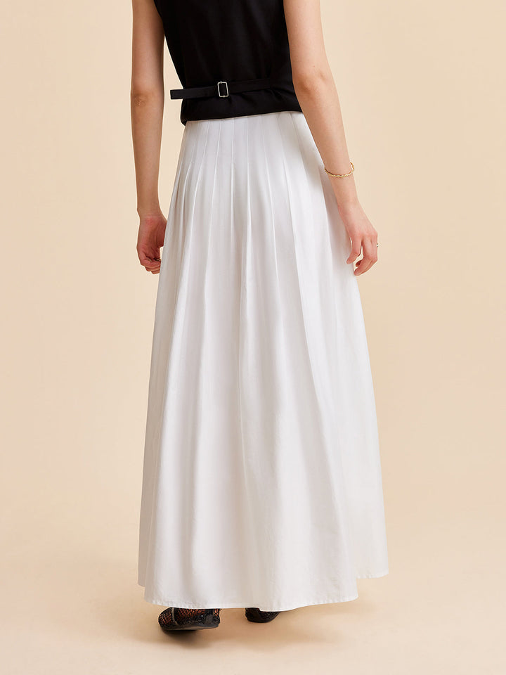 Pleated Cotton A-Line Skirt