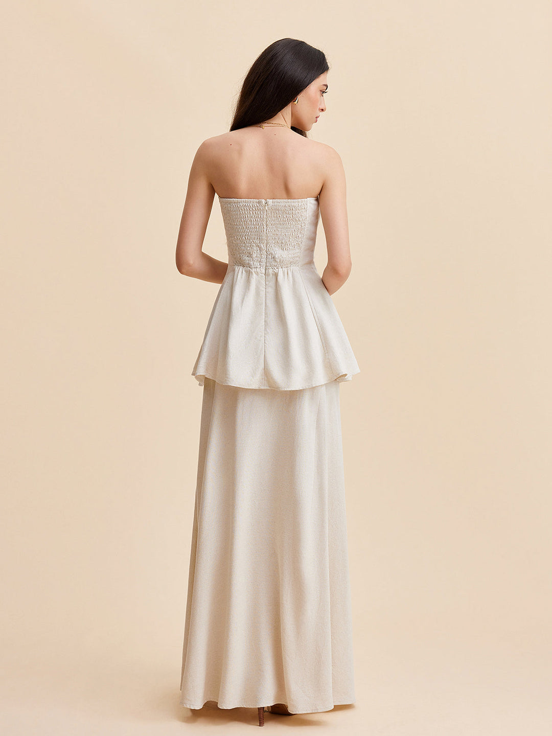 Strapless Peplum Top With Flowing Skirt Set