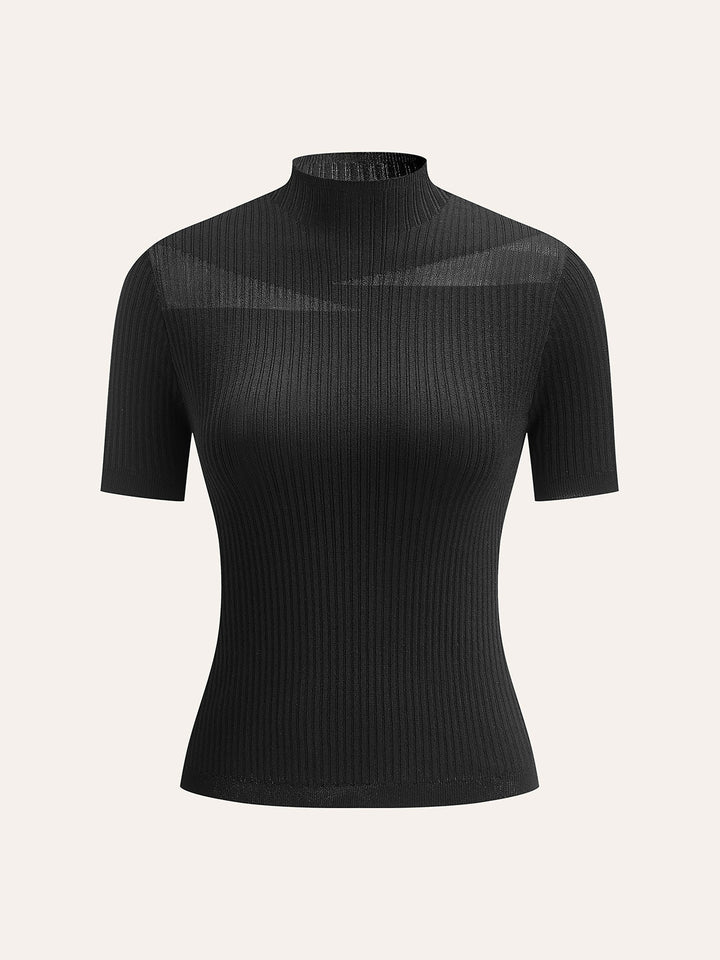 Semi-Sheer Ribbed Knit Top