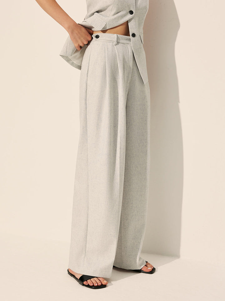 Mid-Waist Pleated Wide-Leg Pants