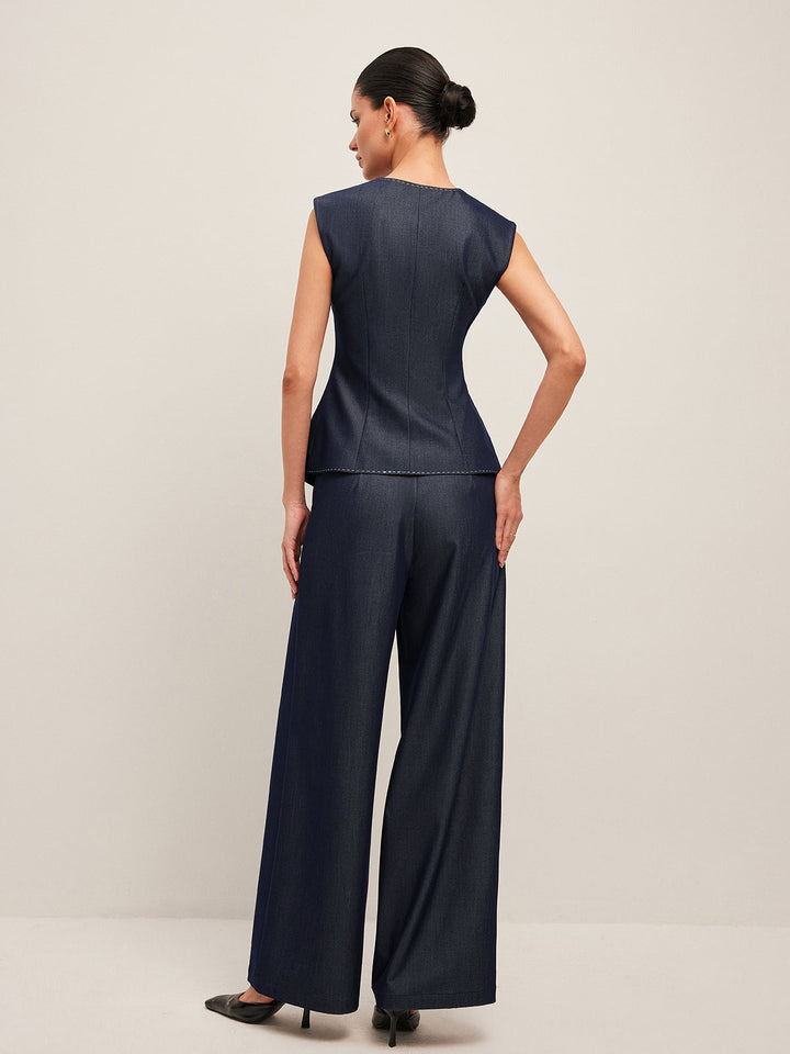 Contrast Stitched Buttoned Peplum Vest