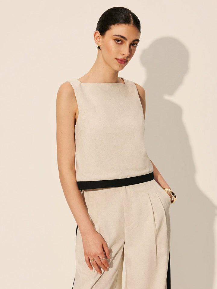 Linen & Cotton Zipper Contrast Binding Pant Set