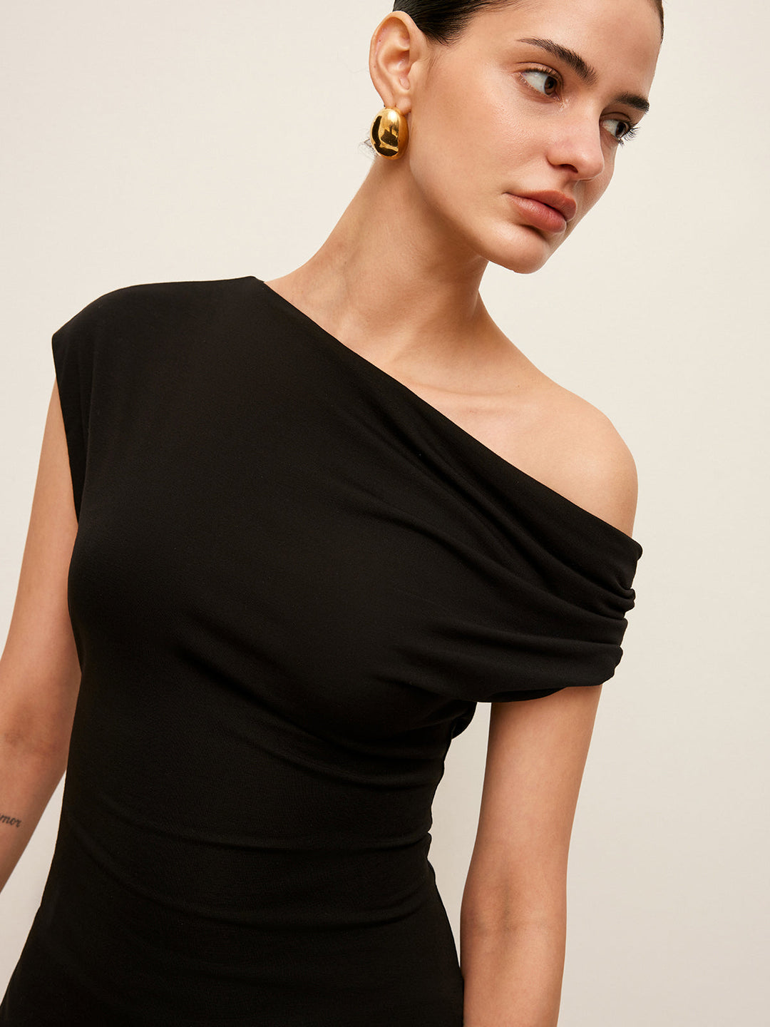 Asymmetrical-Neck Split Blouse