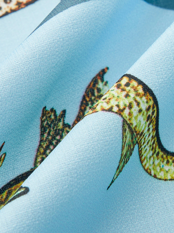Button-Down Collar Aquatic-Print Shirt With Belt