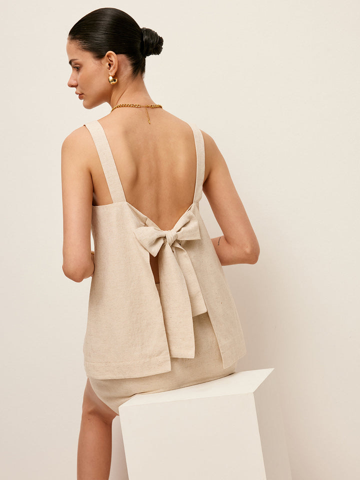 Back Tie Detail Top With Skirt Set