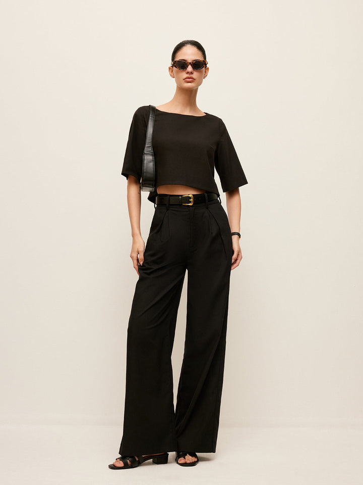 Cotton & Linen Crop Top With Pants Set