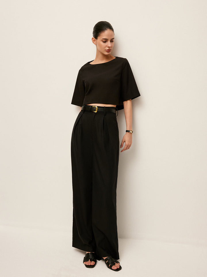Cotton & Linen Crop Top With Pants Set