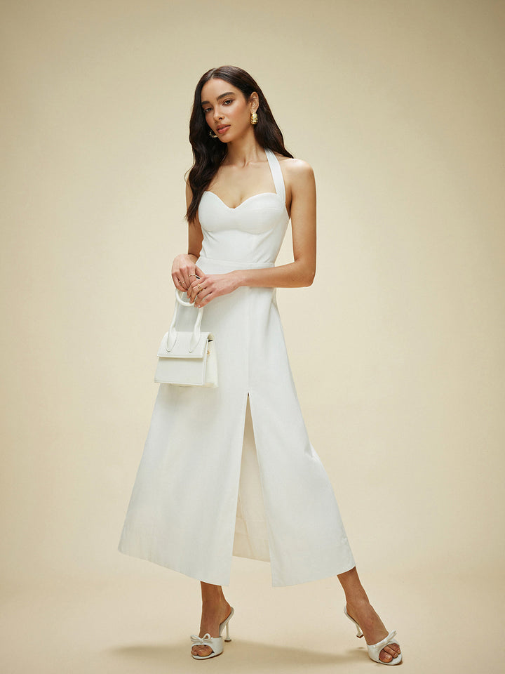 Cotton & Linen Halter Neck Bow Tie Dress