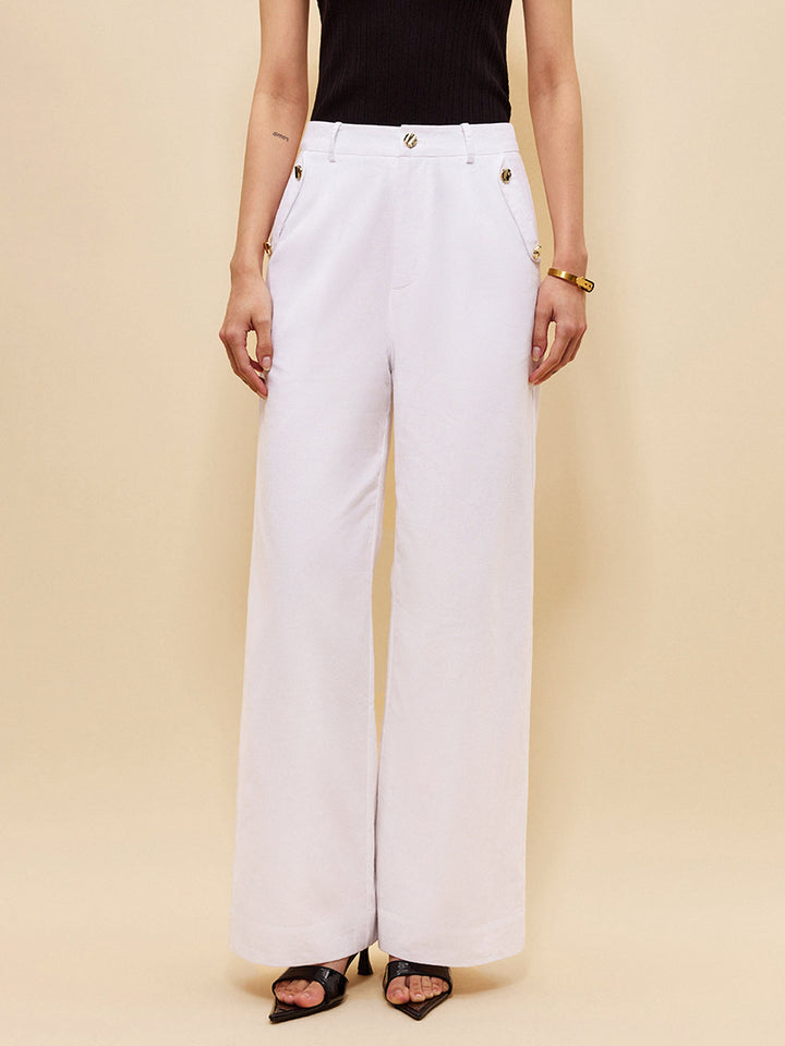 Linen & Cotton Pockets Mid-Waist Pants