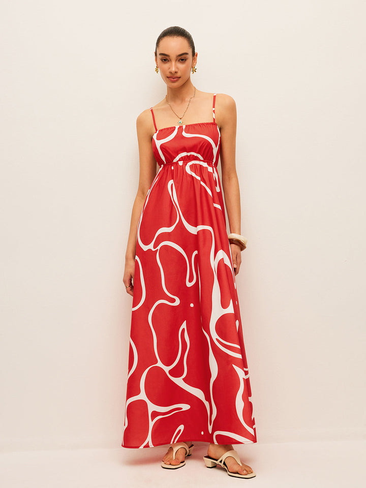 Printed Back Tie Detail Dress