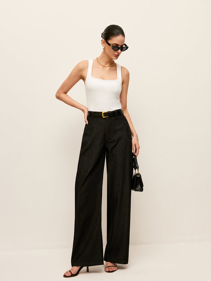 Mid-Waist Pockets Pants Without Belt