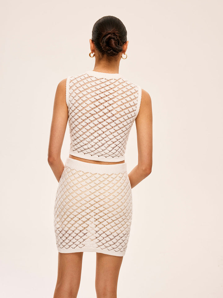 Semi-Sheer Button Detail Knit Skirt Set