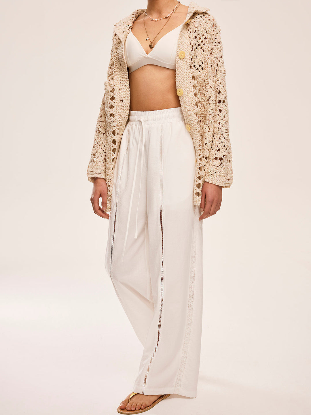 High-Waist Semi-Sheer Pants With Pockets