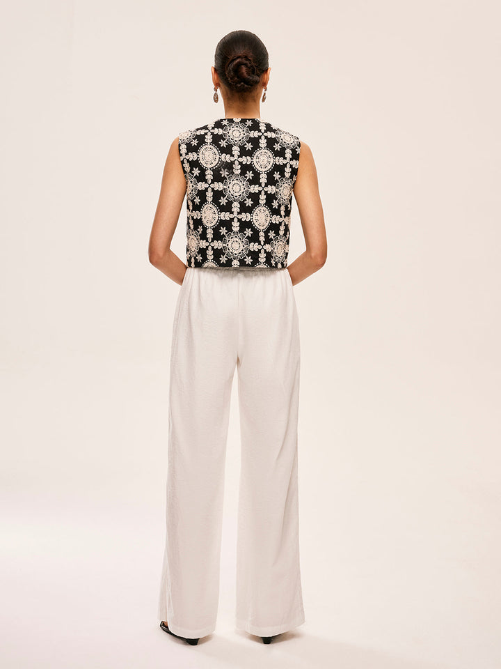 High-Waist Semi-Sheer Pants With Pockets