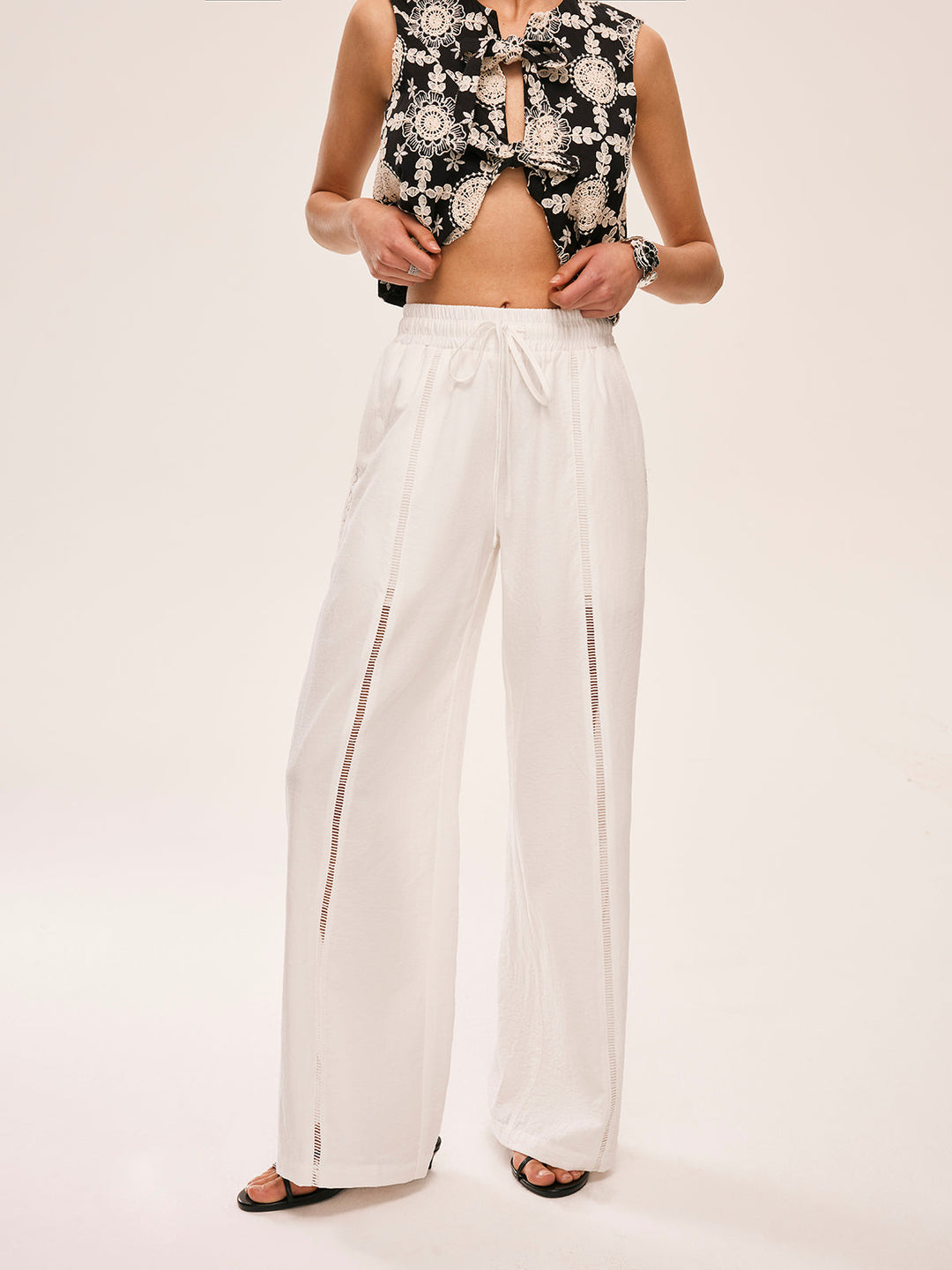 High-Waist Semi-Sheer Pants With Pockets