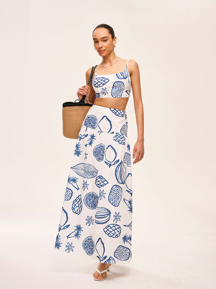 Printed Crop Top With Skirt Set
