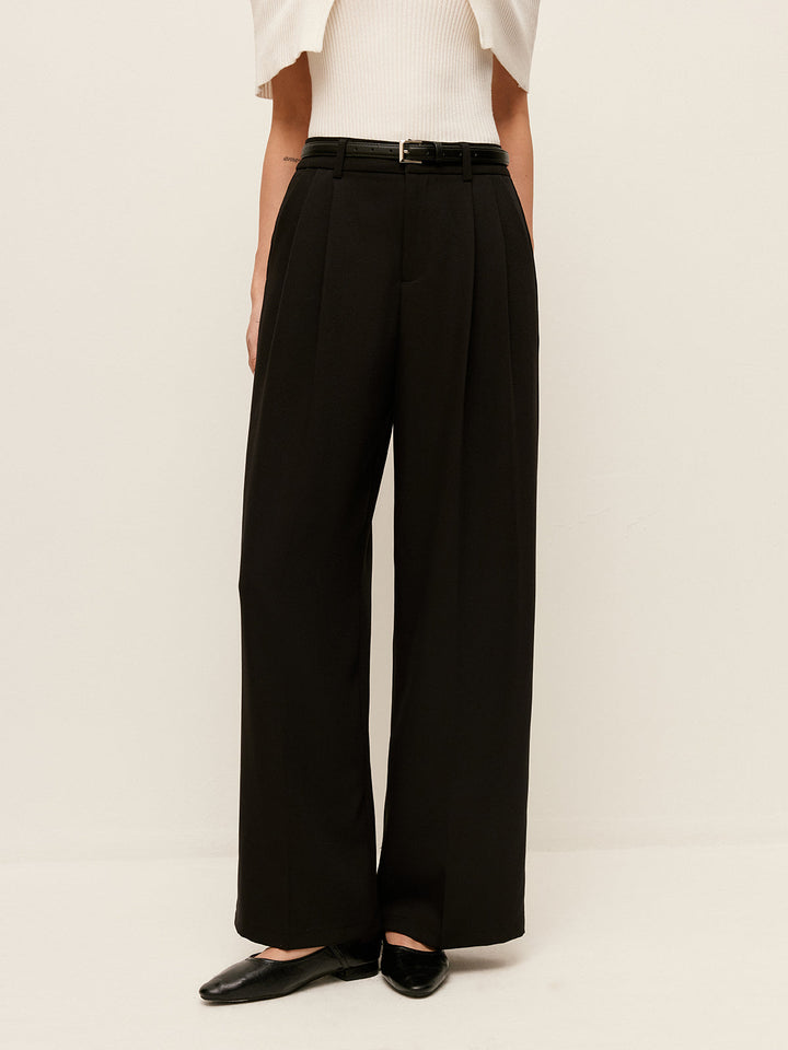 Belted Wide-Leg High-Waist Pants With Pockets