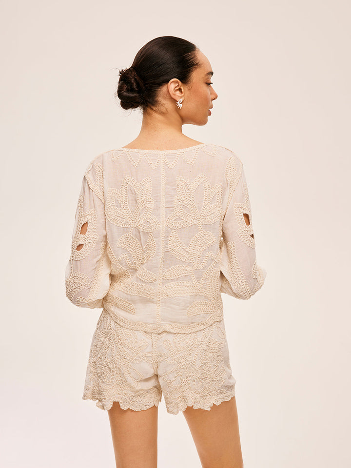 Embroidered Cut-Out Shorts Set